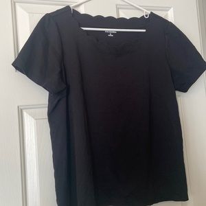 Black Scalloped Neck Tee *